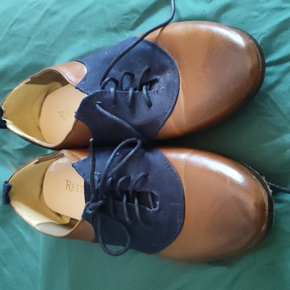 Restricted brand loafers brown leather and blue broadcloth. Size 8 1/2 tl - Picture 3 of 4